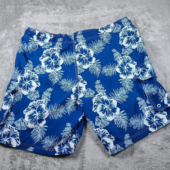 OP Shorts Mens 40/42 Blue Hibiscus Hawaiian Board Surf Swim Trunks Ocean Pacific - Picture 2 of 9